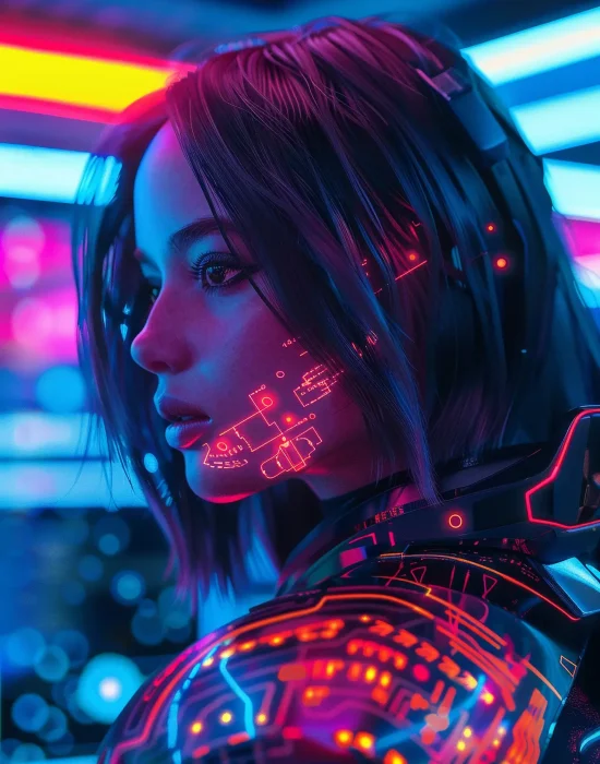 portrait futuristic female humanoid with advanced technology